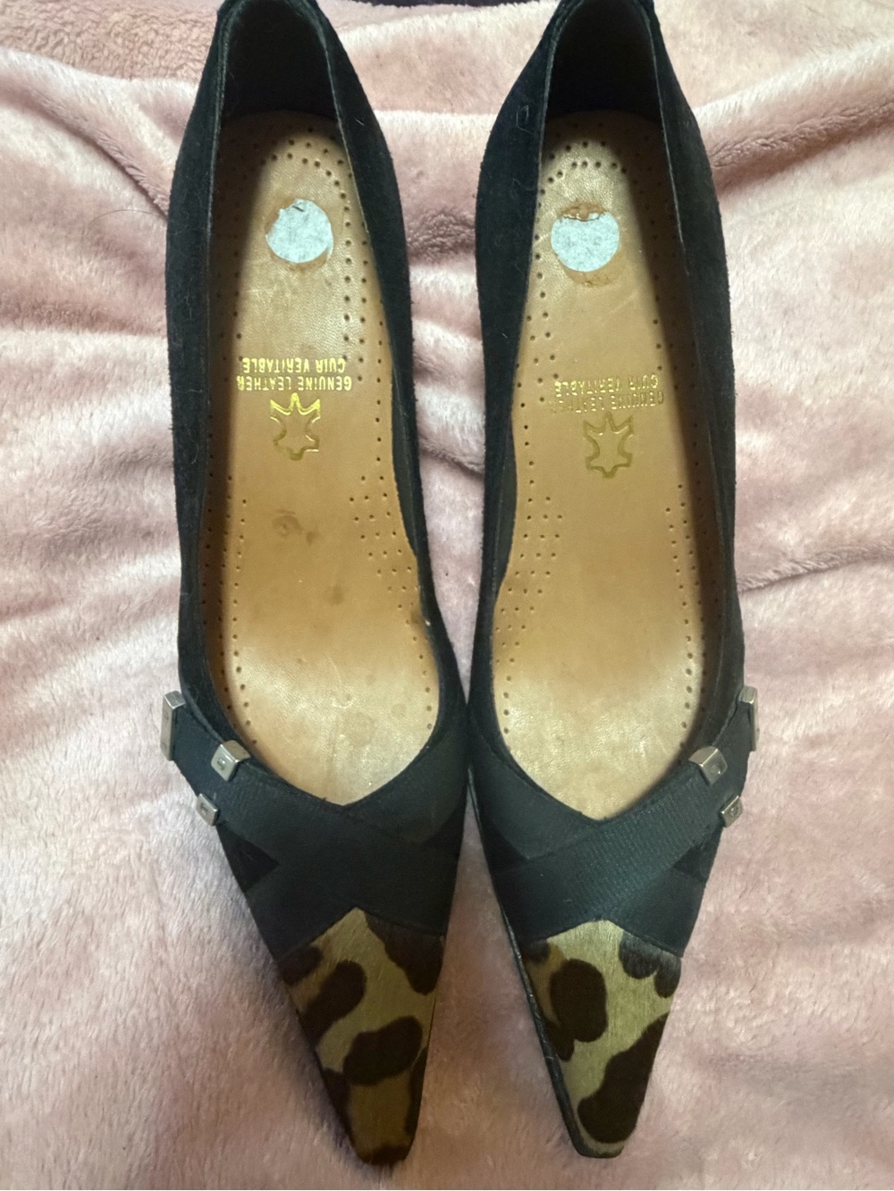 Black Pointed-Toe Leopard Accent heels - Women